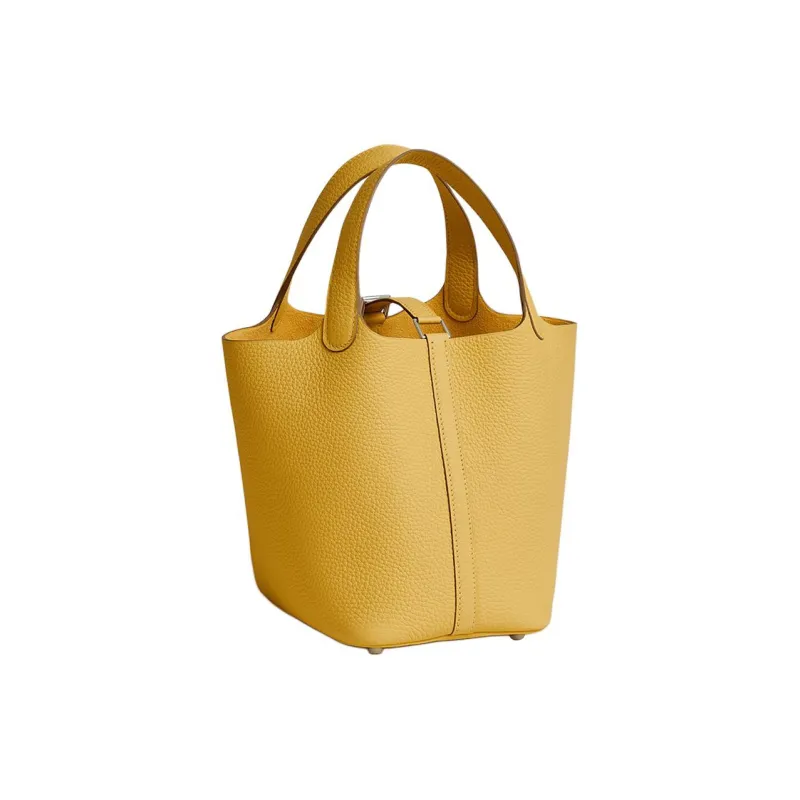 HERMES Picotin Clemence Bullock Leather Basket Bag Handbag Bucket Bag Women's Sunshine Gold-2