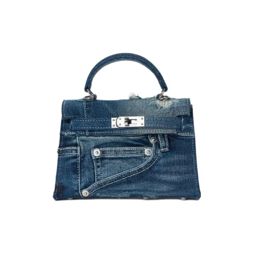 Margin Goods Denim Kelly Bag One Shoulder Handbags Medium Size Women's Blue