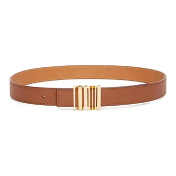 LOEWE Logo Emblem Smooth Buckle Leather Belts Women's Brown Width 2.8CM