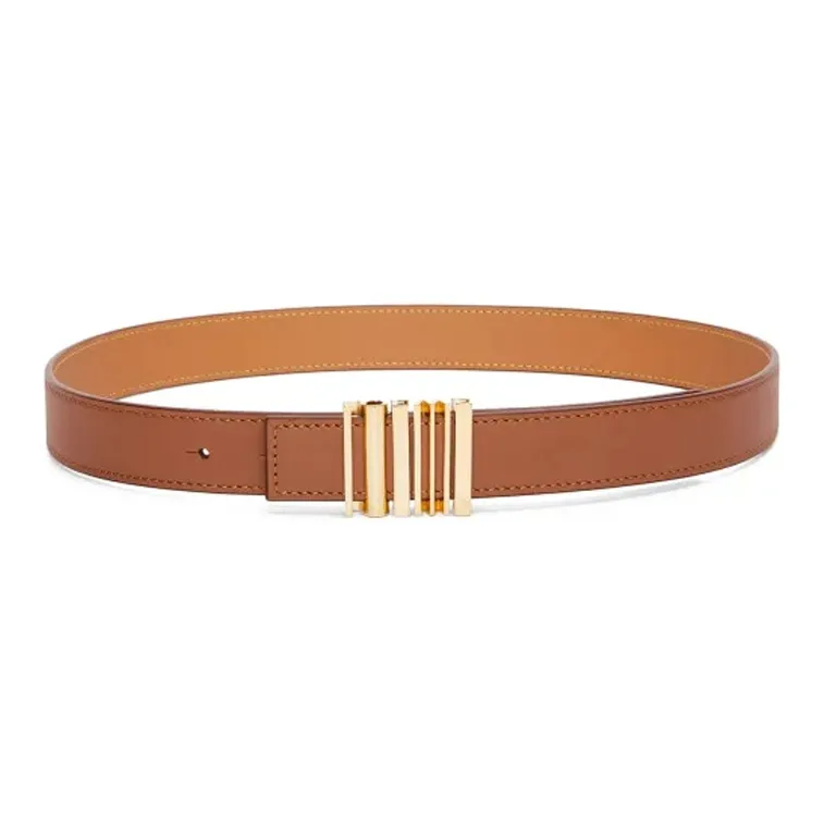 LOEWE Logo Emblem Smooth Buckle Leather Belts Women's Brown Width 2.8CM-0