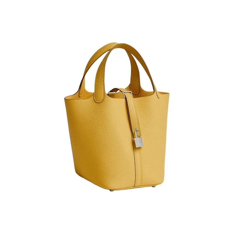 HERMES Picotin Clemence Bullock Leather Basket Bag Handbag Bucket Bag Women's Sunshine Gold-1