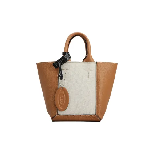 TOD'S Leather Paneled Pre-Owned Tote Bag, Shopping Bag, Handbag Mini Women's Light Brown & Cream