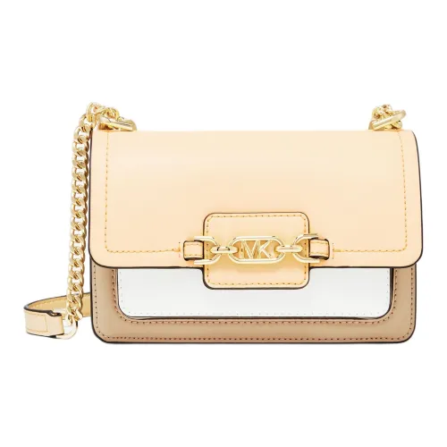MICHAEL KORS Heather Cow Leather Crossbody Bag Shoulder Bag Women's Camel Beige With Milk White Accents