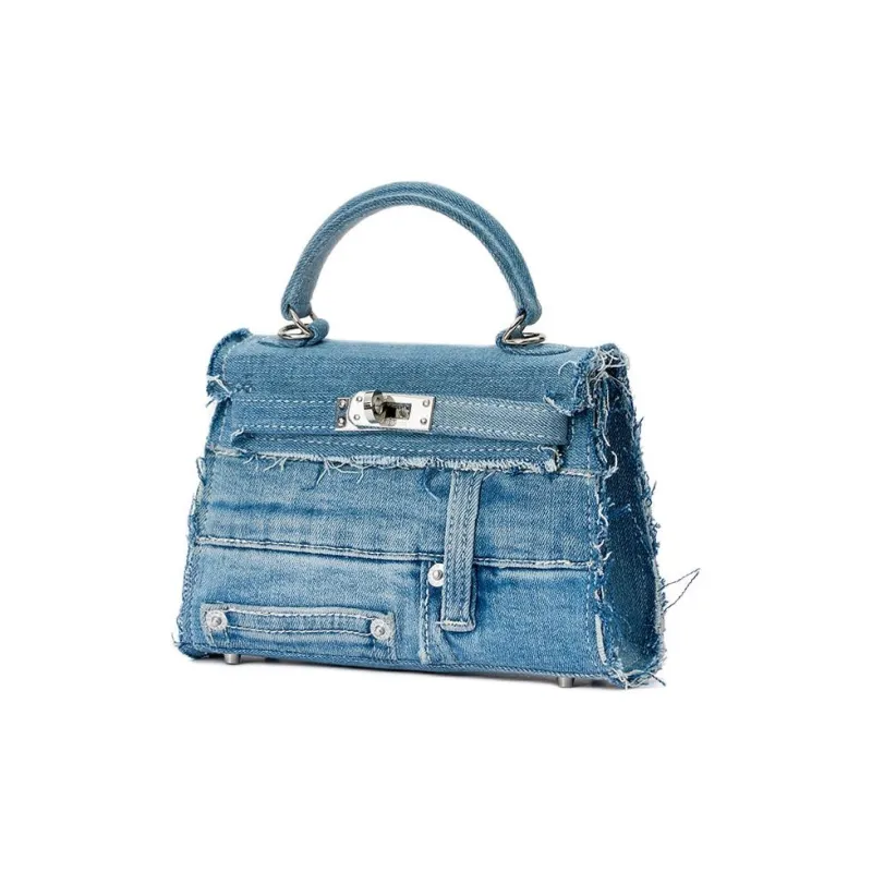Margin Goods Denim Handbag Medium Size Women's Blue-1
