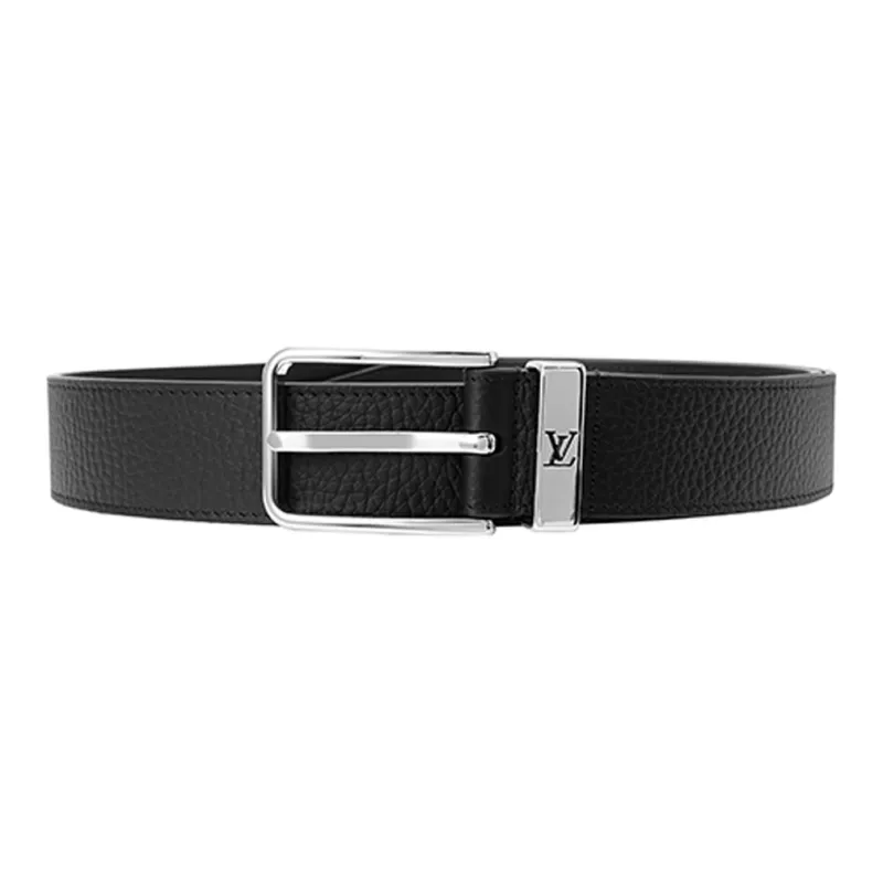 LOUIS VUITTON Cow Leather Belts Men's Black Width 3.5cm-4