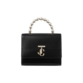 Jimmy Choo Avenue Cow Leather Crossbody Bag Shoulder Bag Handbags Small Size Women's Black & Light Gold