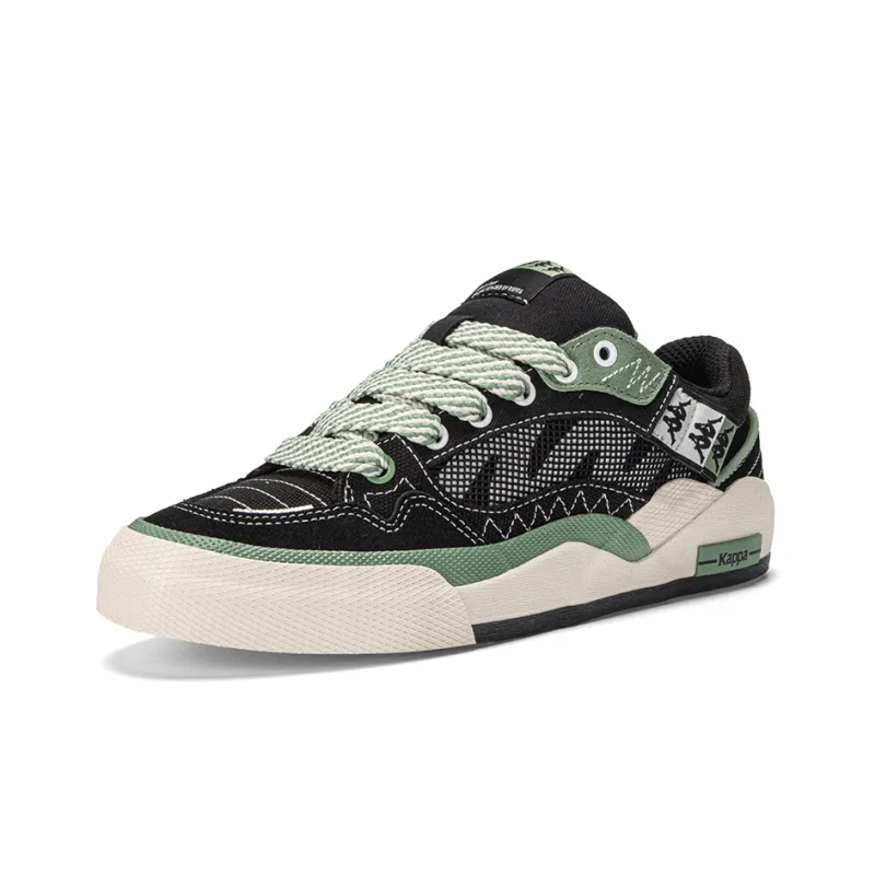 Kappa Anti Slip Wear Resistant Low Top Skateboard Shoes Unisex Black Green-2