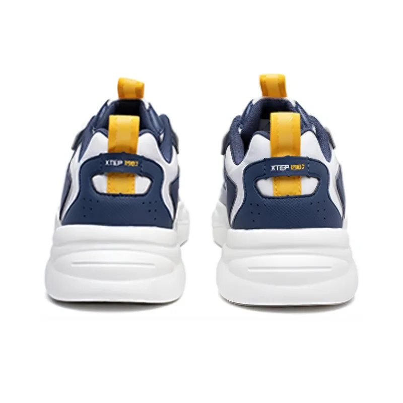 XTEP Cushioned Slip Resistant Abrasion Resistant Breathable Low Top Chunky Sneakers Men's Beige Blue-3