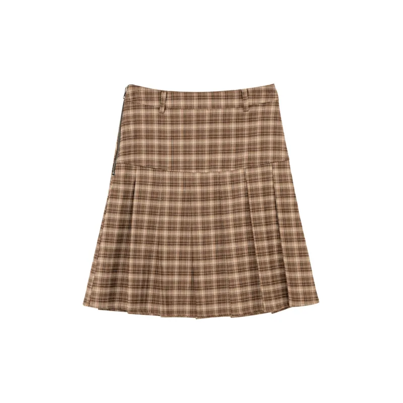 NO ONE ELSE Casual Short Skirts Women's Coffee Plaid-1