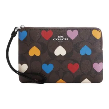 COACH Corner Zip PVC With Skin Clutch Small Size Women's Dark Brown Print