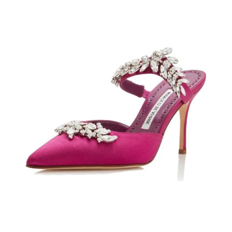 MANOLO BLAHNIK Genuine Leather Sole Quick Dry Closed Toe Slippers Women's Fuchsia-3