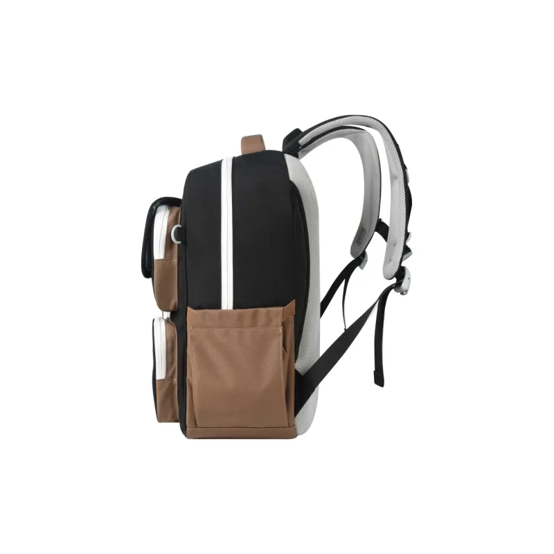YOME Polyester Backpack Large Size Unisex _Nsec Obsidian Black/Khaki-2