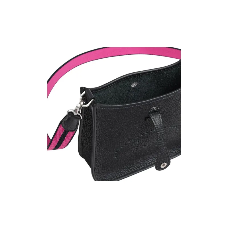 HERMES Evelyne Clemence Bullock Leather Evelyn Crossbody Bag, Shoulder Bag Unisex Navy Blue & Vibrant Pink & Indigo-3