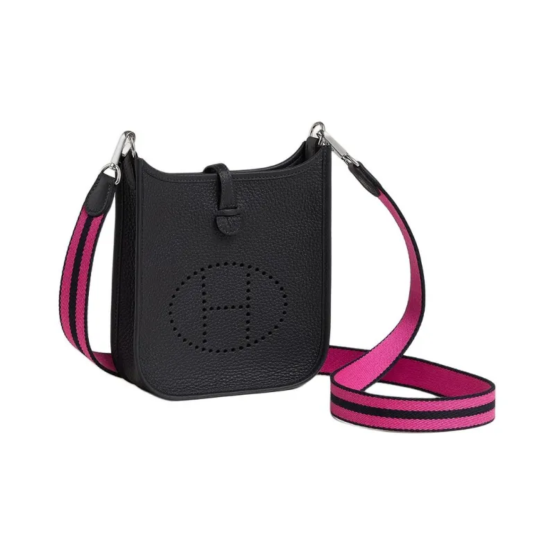 HERMES Evelyne Clemence Bullock Leather Evelyn Crossbody Bag, Shoulder Bag Unisex Navy Blue & Vibrant Pink & Indigo-1