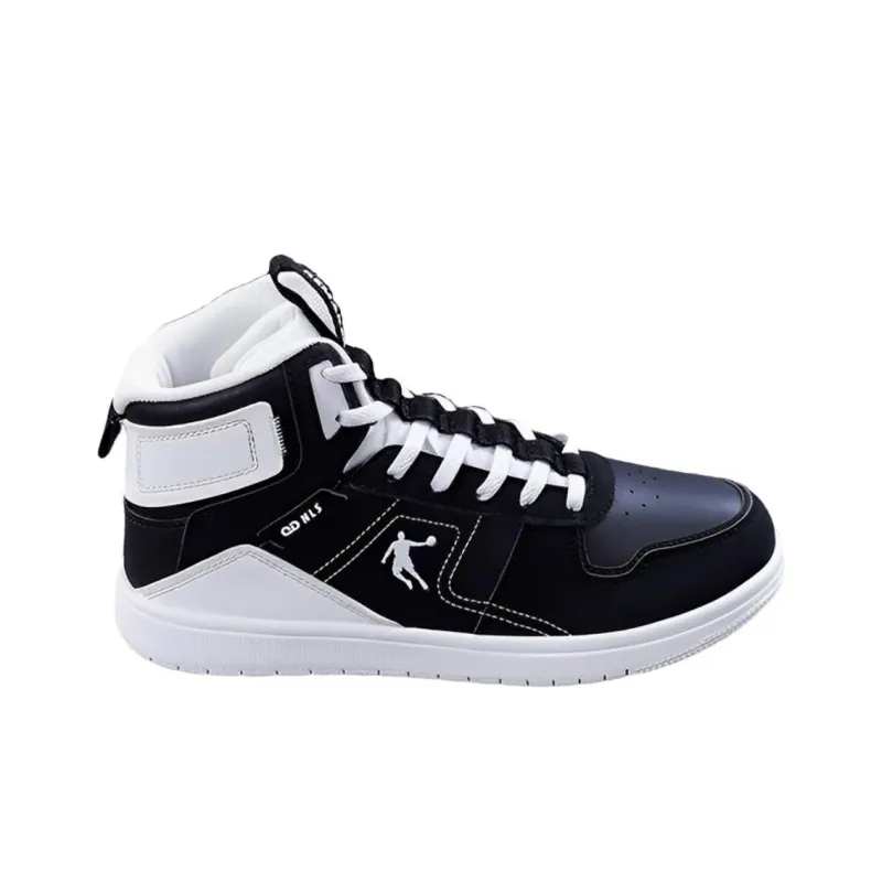 QIAODAN Anti Slip Wear Resistant High Top Skateboard Shoes Women's Black White-1