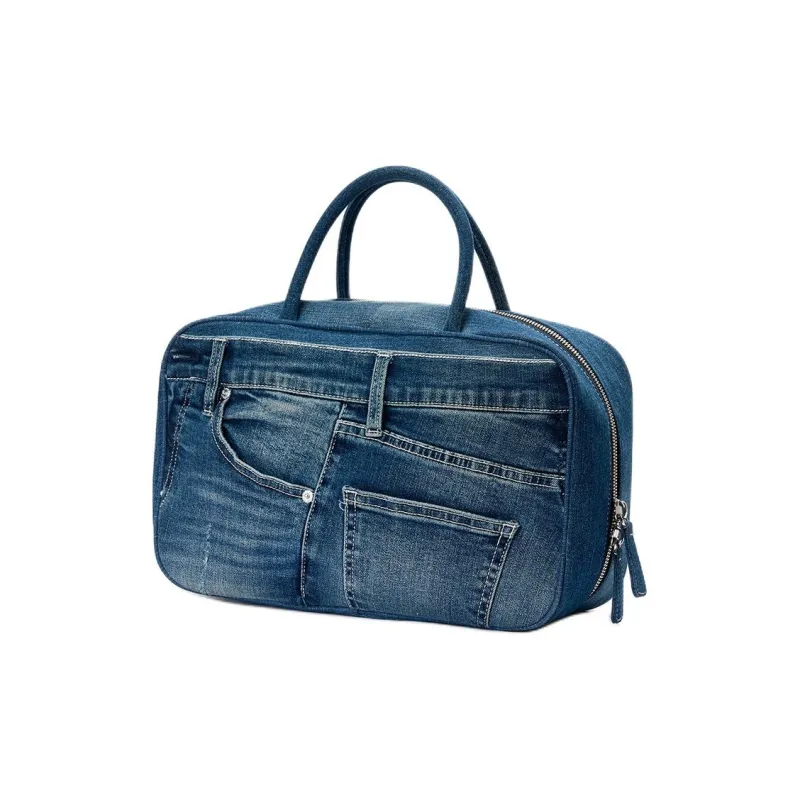 Margin Goods Denim Bowling Bag Square Bag Handbag Large Size Women's Blue-1
