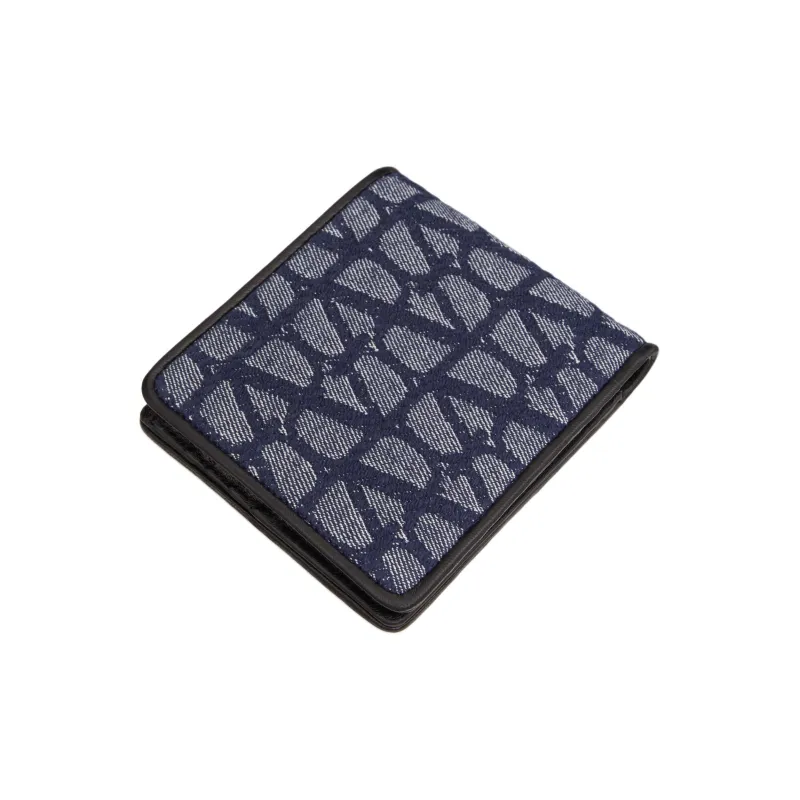Valentino Jacquard Fabric With Leather Wallet Men's Blue & Black-2