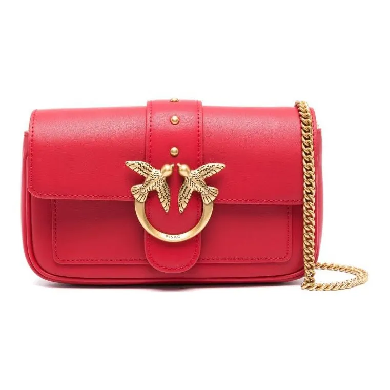 PINKO Cow Leather Crossbody Bag Shoulder Bag Women's Red-0