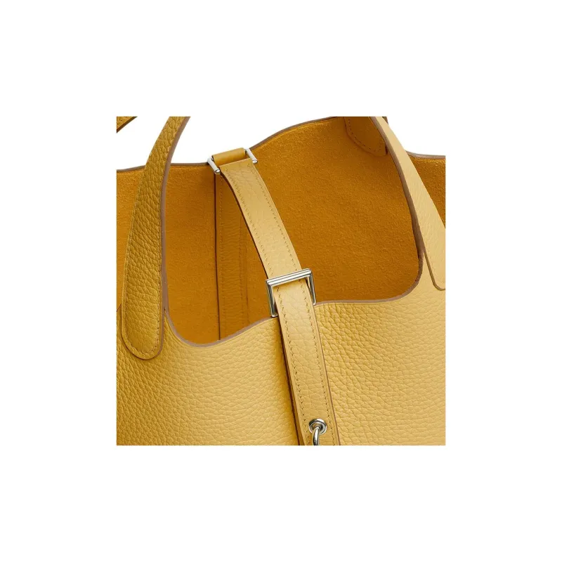 HERMES Picotin Clemence Bullock Leather Basket Bag Handbag Bucket Bag Women's Sunshine Gold-3