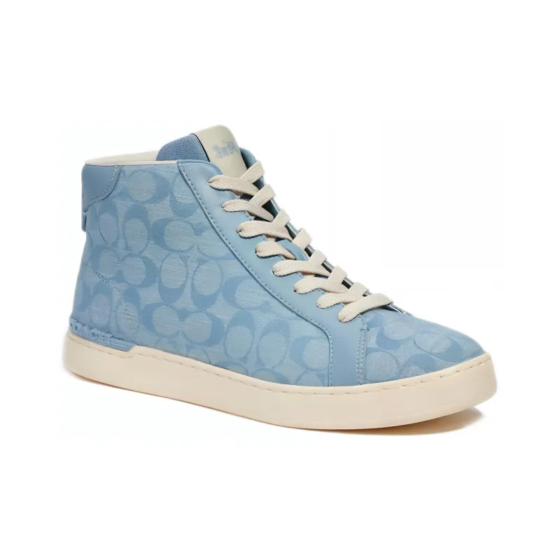 COACH Money Clip High Top Stylish Skateboarding Shoes Men's Light Blue-2