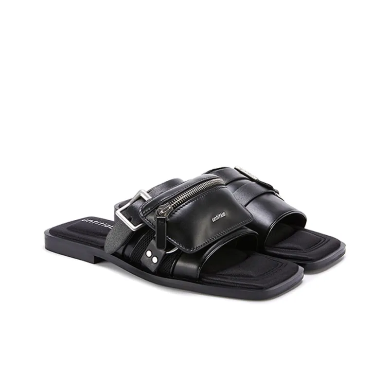 Untitlab Rubber Sole Abrasion Resistant Slide Slippers Unisex Black-3