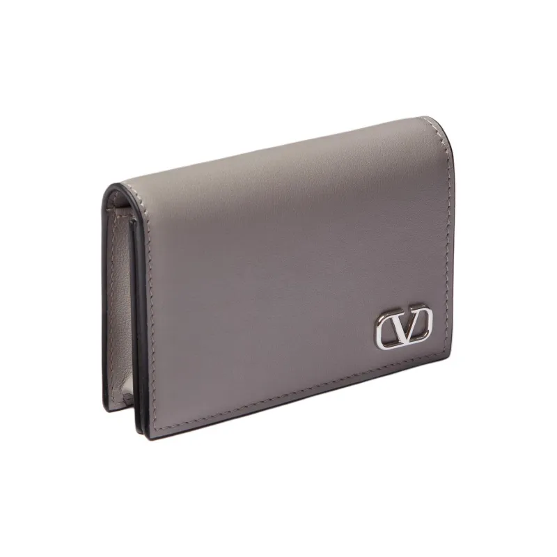 Valentino Vlogo Calfskin Card Holder Mini Men's Pearl Gray-1