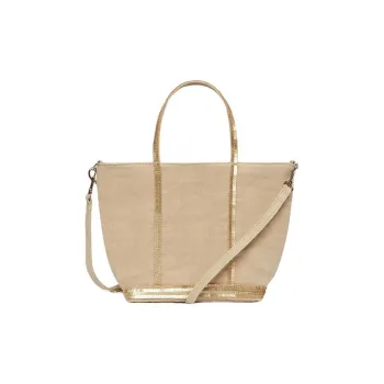Vanessa Bruno Linen Tote Bag Shopping Bag Shoulder Bag Crossbody Bag Handbag Small Size Women's Beige Yellow & Gold