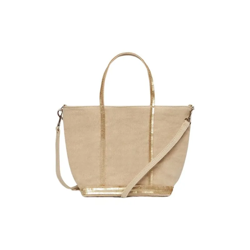Vanessa Bruno Linen Tote Bag Shopping Bag Shoulder Bag Crossbody Bag Handbag Small Size Women's Beige Yellow & Gold-0