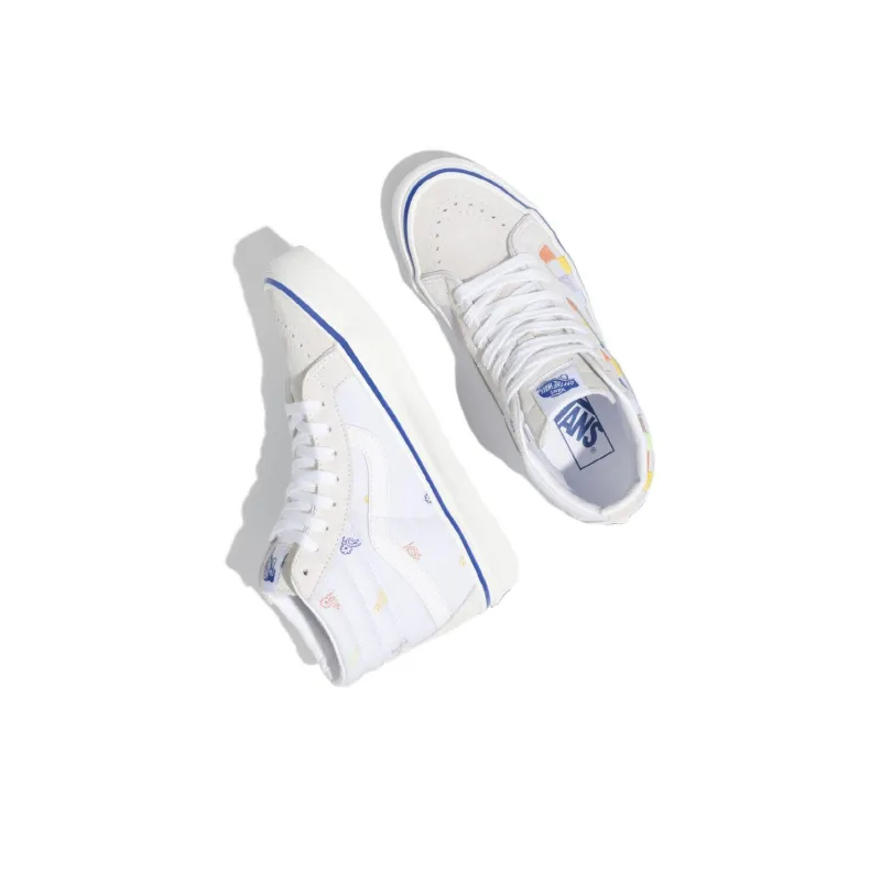 Vans SK8 HI High Top Casual Skate Shoes Unisex Beige Multi Color Grid 'Cream'-5