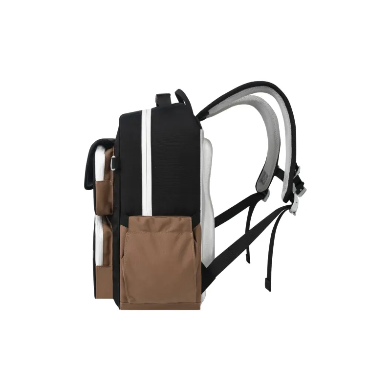 YOME Polyester Backpack Medium Size Unisex Khaki/Obsidian Black-8