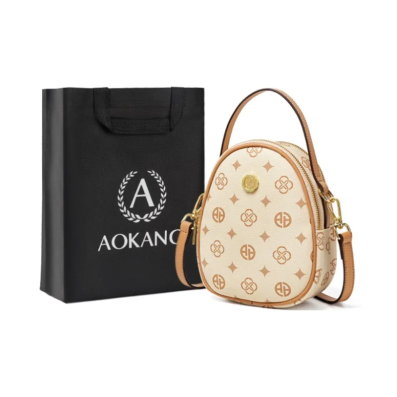 AOKANG PVC Shoulder Bag, Handbag Mini Women's Coffee/Ecru-2