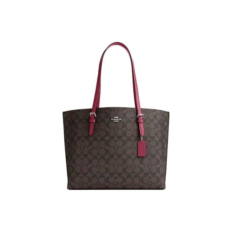 COACH Mollie Artificial Leather Tote Bag Shopping Bag Handbag Shoulder Bag Women's Brown & Bright Violet-0