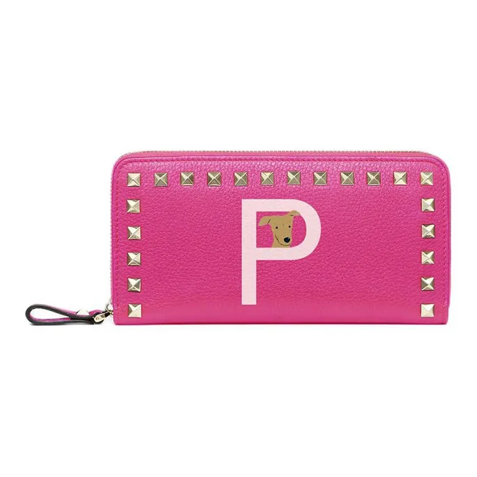 Valentino GARAVANI ROCKSTUD Grained Calfskin Wallet Women's Fuchsia & Rose Quartz-0