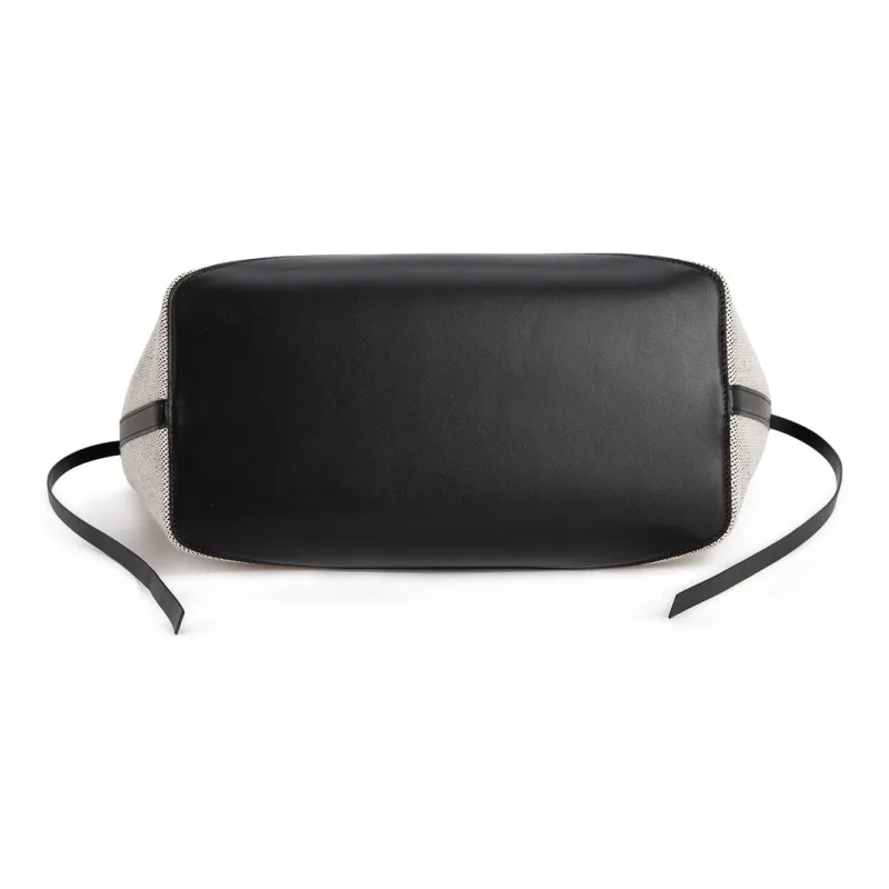 Clos Cow Leather Shoulder Bag Large Size Women's Canvas Black, Canvas Brown-4