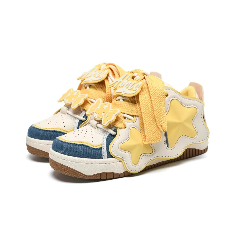 ABCIO Stars Collection Low Top Skateboard Shoes Women's White Yellow-2