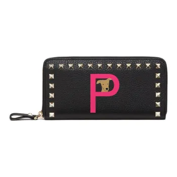 Valentino GARAVANI ROCKSTUD Grained Calfskin Wallet Women's Black/Red