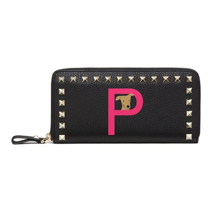 Valentino GARAVANI ROCKSTUD Grained Calfskin Wallet Women's Black/Red-0