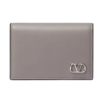 Valentino Vlogo Calfskin Card Holder Mini Men's Pearl Gray