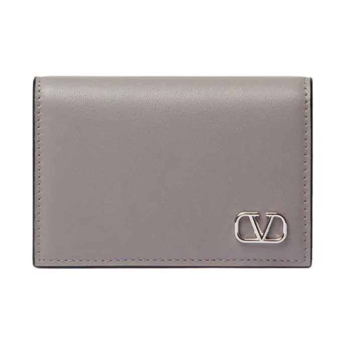 Valentino Vlogo Calfskin Card Holder Mini Men's Pearl Gray-0