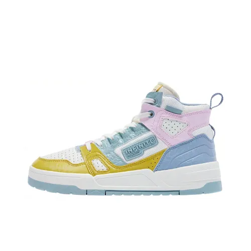 QIAODAN Slip Resistant Cushioning High Top Skateboard Shoes Women's Yellow Blue Pink
