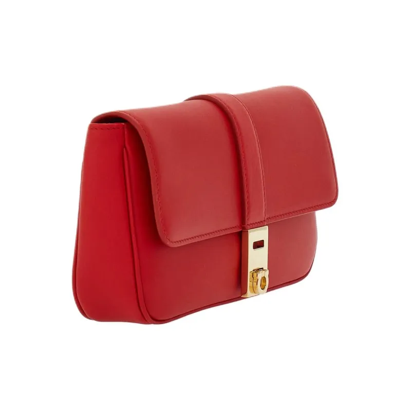 FERRAGAMO GANCINI Calfskin Handheld Shoulder Bag, Crossbody Bag Mini Women's Flame Red-1