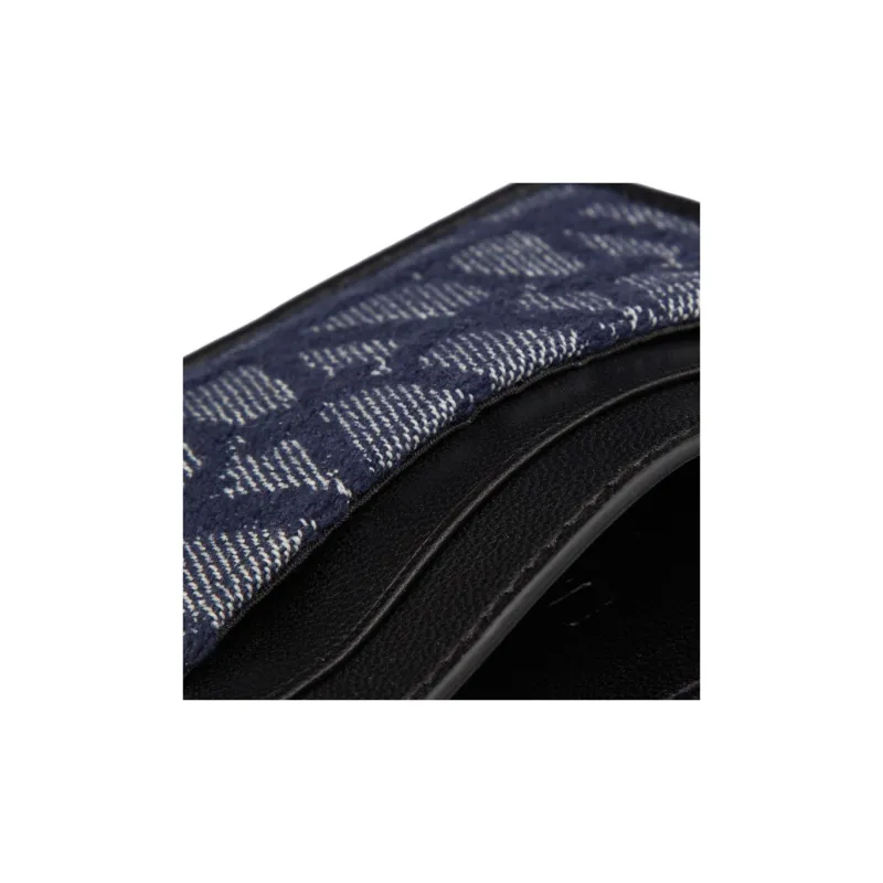 Valentino GARAVANI Jacquard Fabric Wallet, Card Holder Men's Blue & Black-3