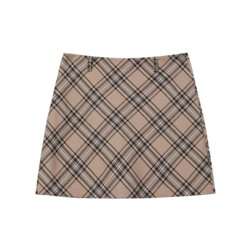 PUNCHUN Casual Short Skirts Women's Vintage Yellow Plaid