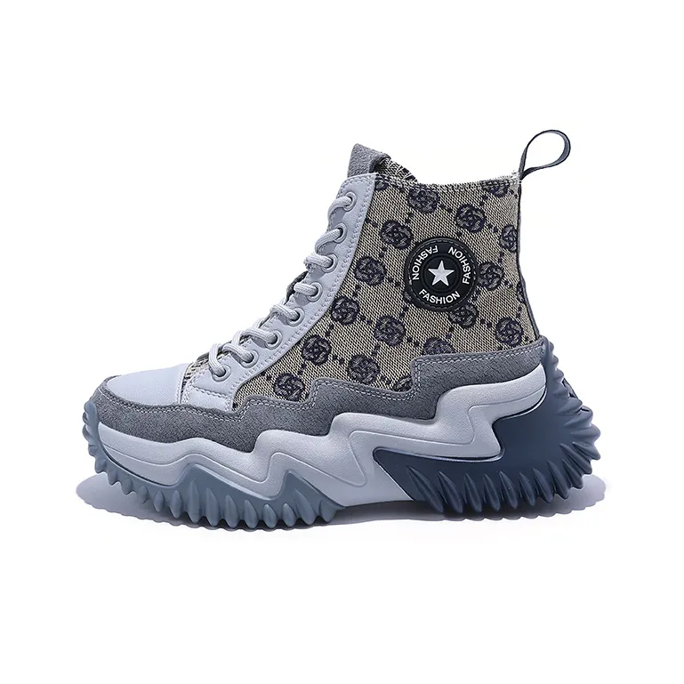 Junjali Abrasion Resistant Lightweight Height Increasing High Top Casual Shoes Women's Gray-0