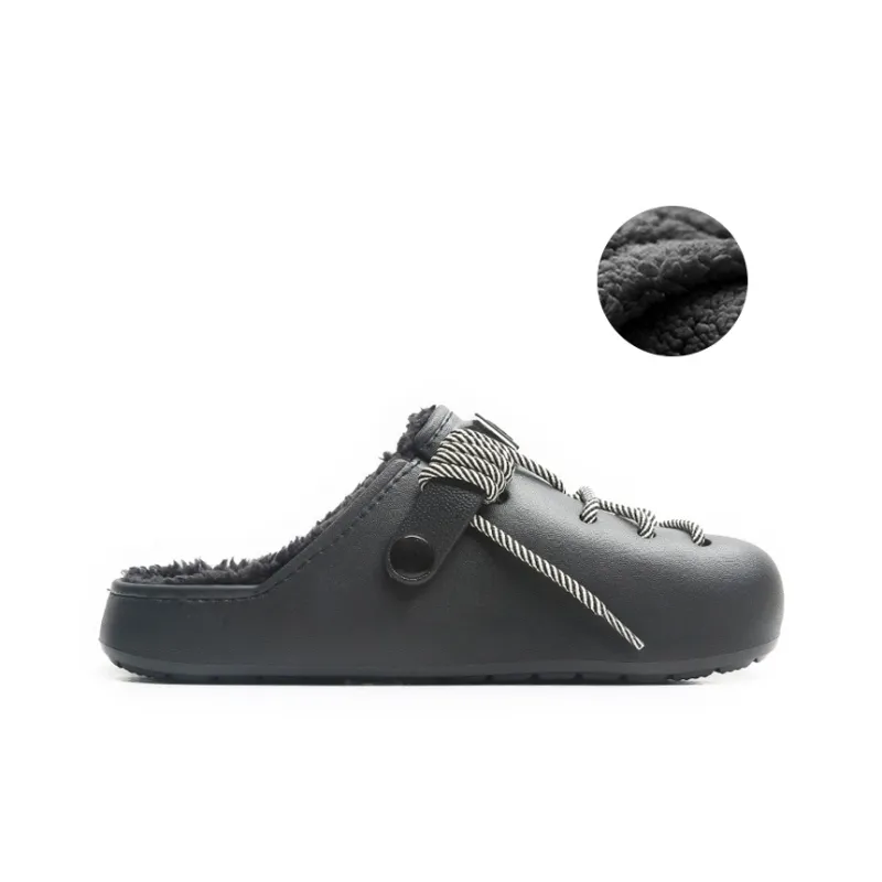 Jifffly Quiet Slide Slippers Unisex Black Fleece Lined-1