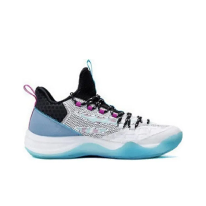 361° Big3 2.0 Anti Slip Wear Resistant Mid Top Basketball Shoes Men's White Purple-1