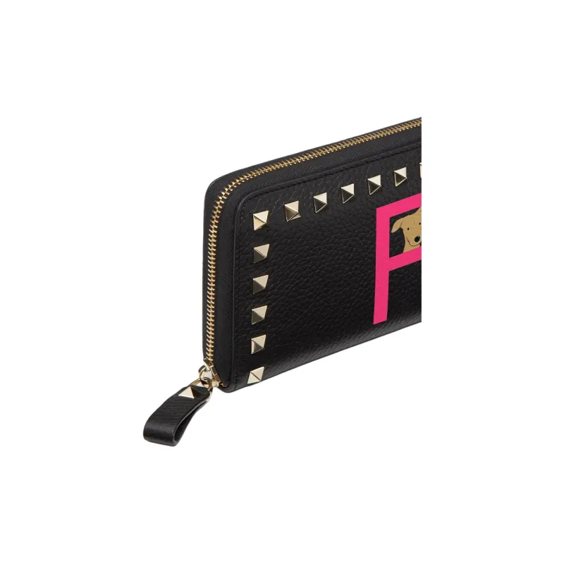 Valentino GARAVANI ROCKSTUD Grained Calfskin Wallet Women's Black/Red-4