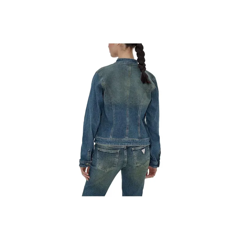 GUESS Originals Moto Zip Up Jacket Jackets Coats Women's Blue-1