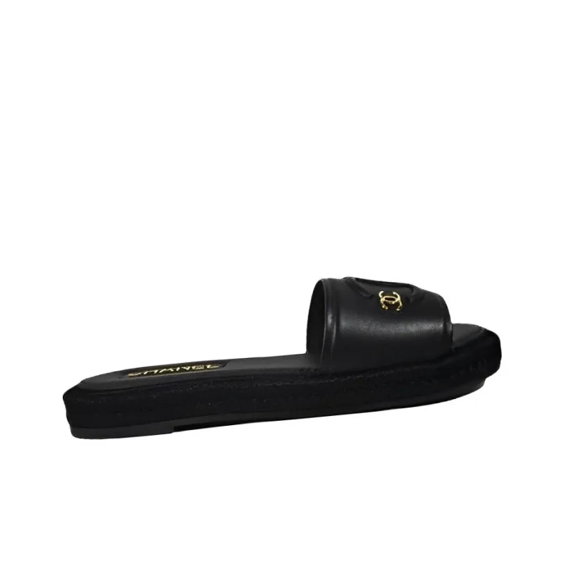 CHANEL Slide Slippers Women's Black-2