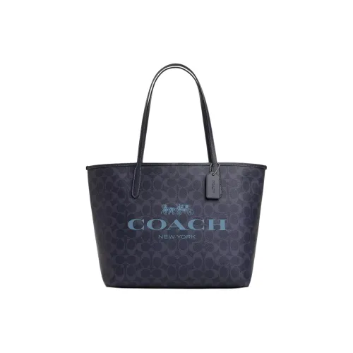 COACH City Magnetic Closure Brand Logo Label Tote Bag, Shopping Bag, Handbag Women's Midnight Marine Blue